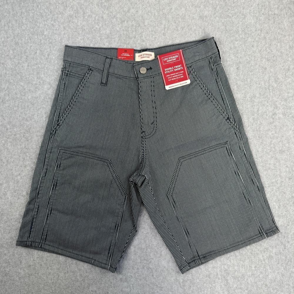 Levis Shorts Mens 28 Blue Hickory Railroad Stripe Double Front Signature NEW